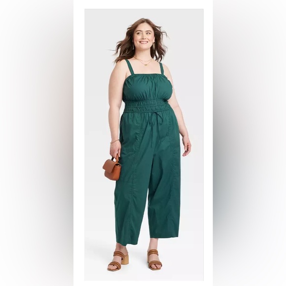 Universal Thread Dark Teal Green Jumpsuit Sz M 100% Cotton - Picture 1 of 7